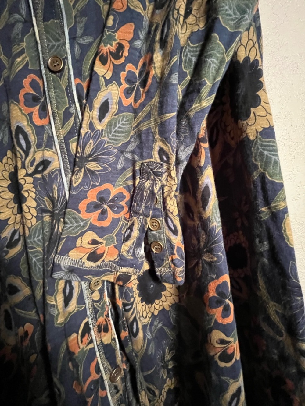 NATURAL LIFE Christa Knit Maxi Dress Navy Tan Dahlias  100% Cotton - Picture 12 of 12